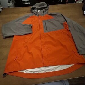 L.L.Bean Jacket Mens XL Orange Gray TEK O2 Hooded Waterproof Shell Pit Zips